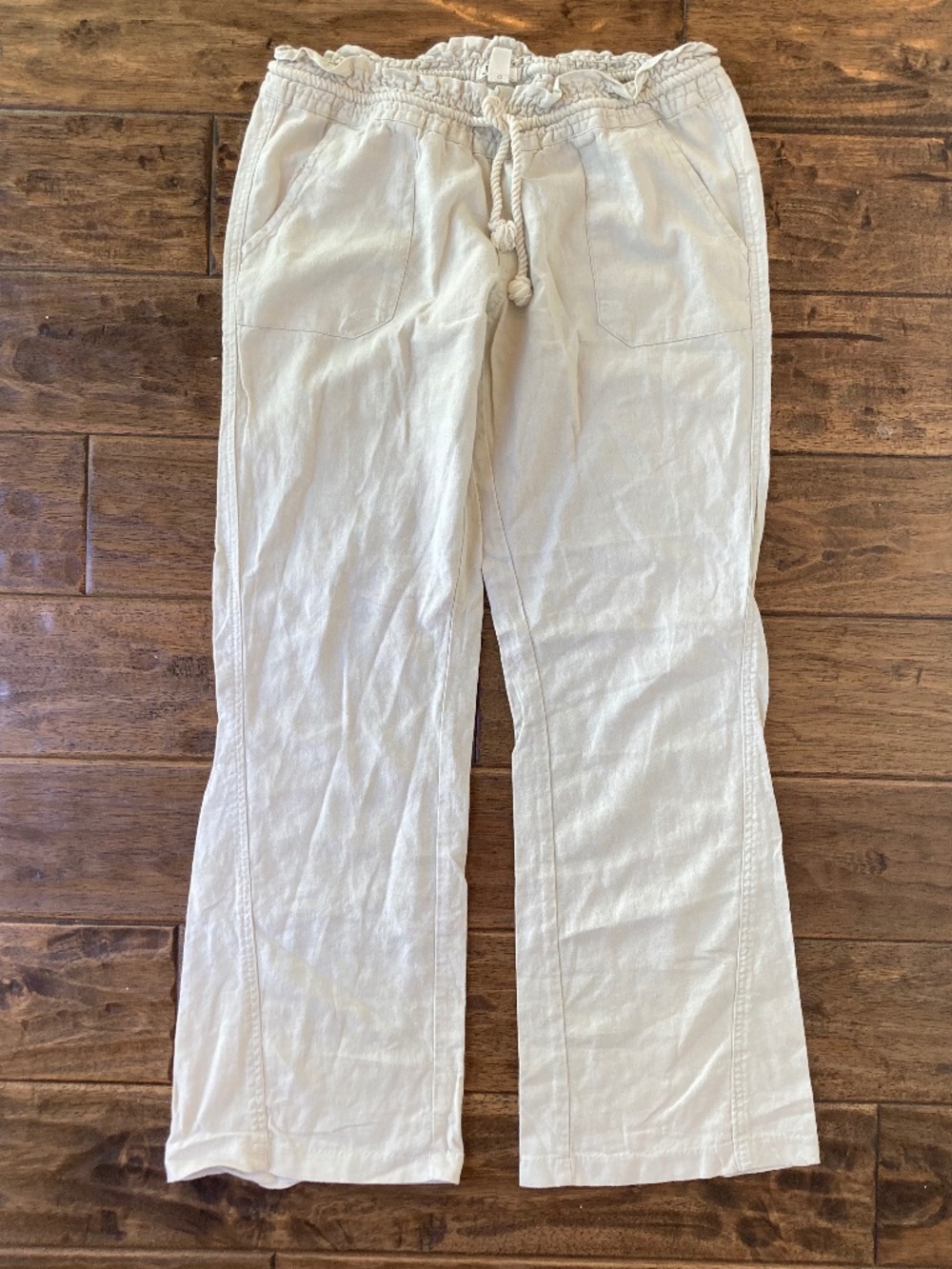 Roxy Womens Oceanside Beige Linen Blend Drawstring Waist Casual Pants